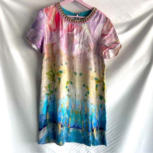 Anthropologie Dresses & Skirts - Blank London Watercolor Viscose Crepe Satin Short Sleeve Dress | Size Large